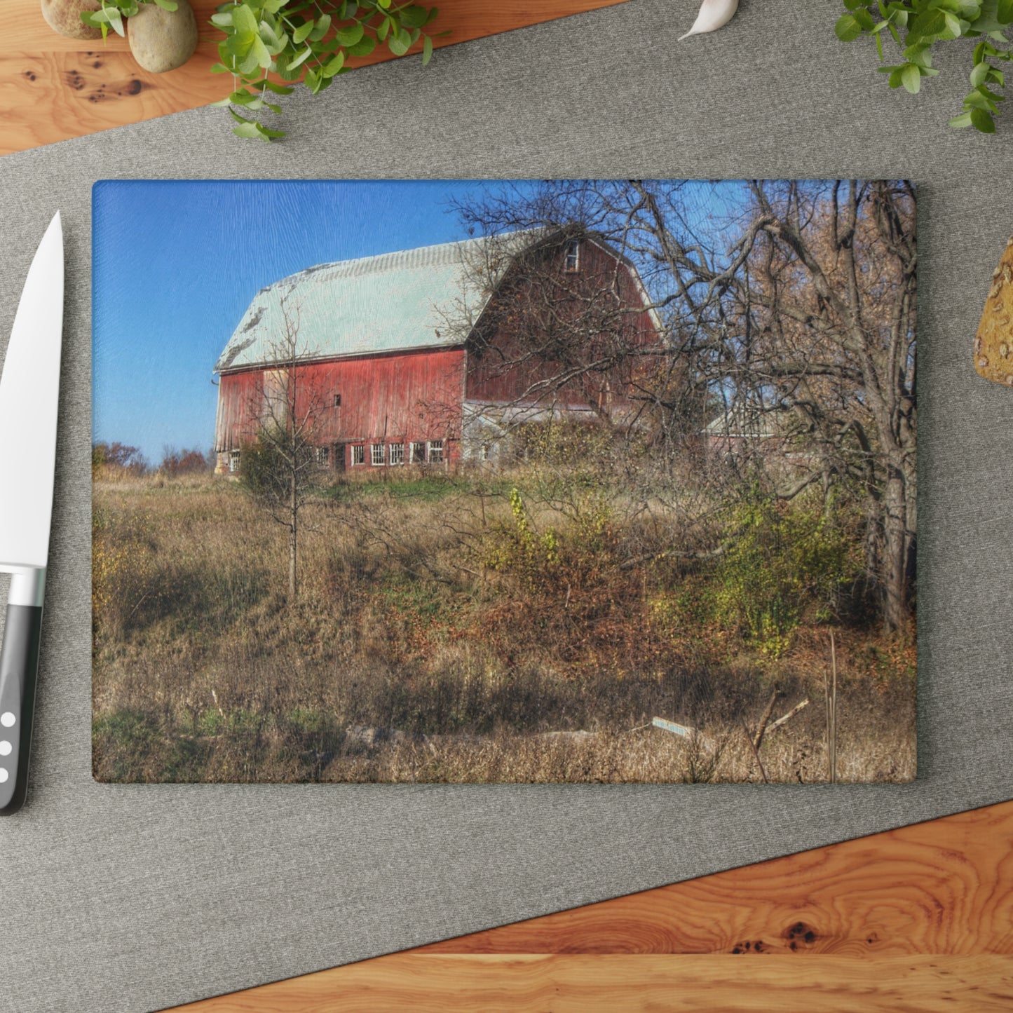 U R There Photography Hadley Red I Rustic Farmhouse Tempered-Glass Cutting Board