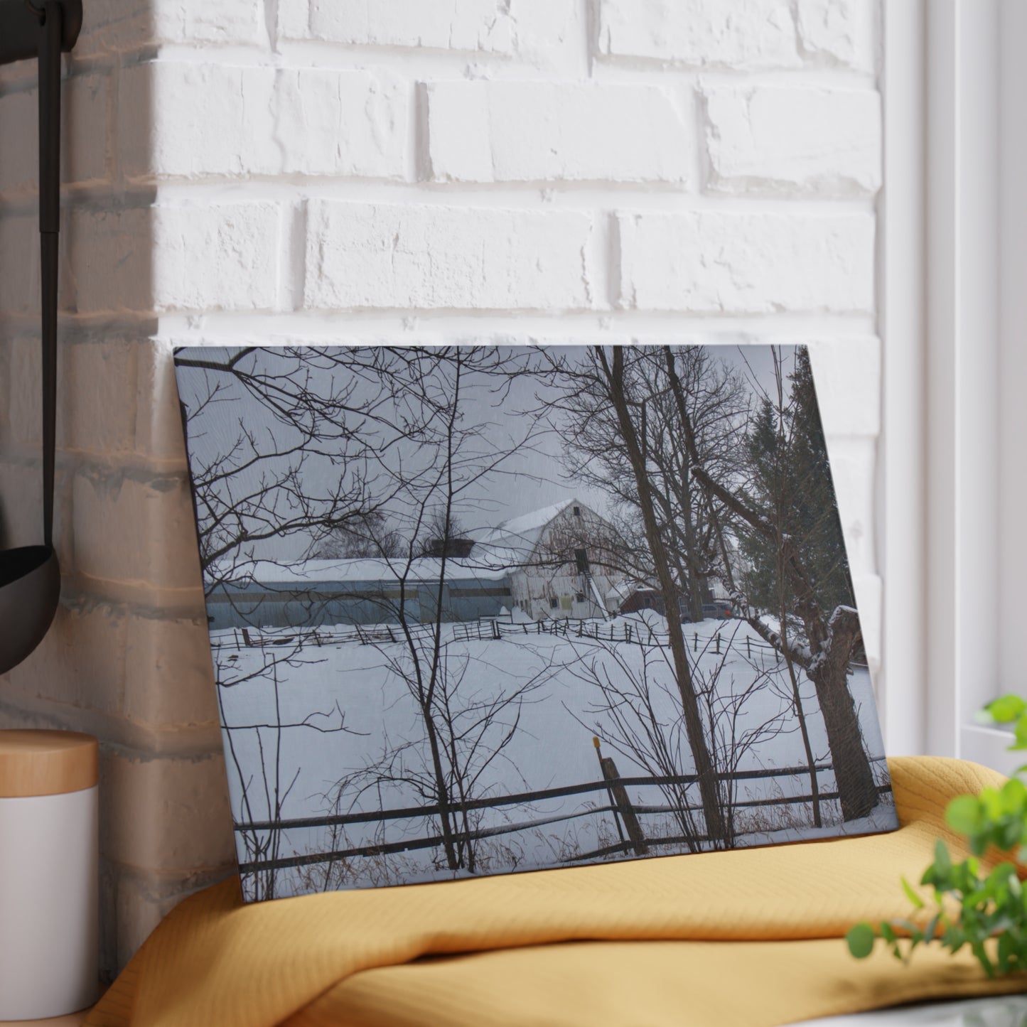 U R There Photography Oakwood Hidden White Rustic Farmhouse Tempered-Glass Cutting Board