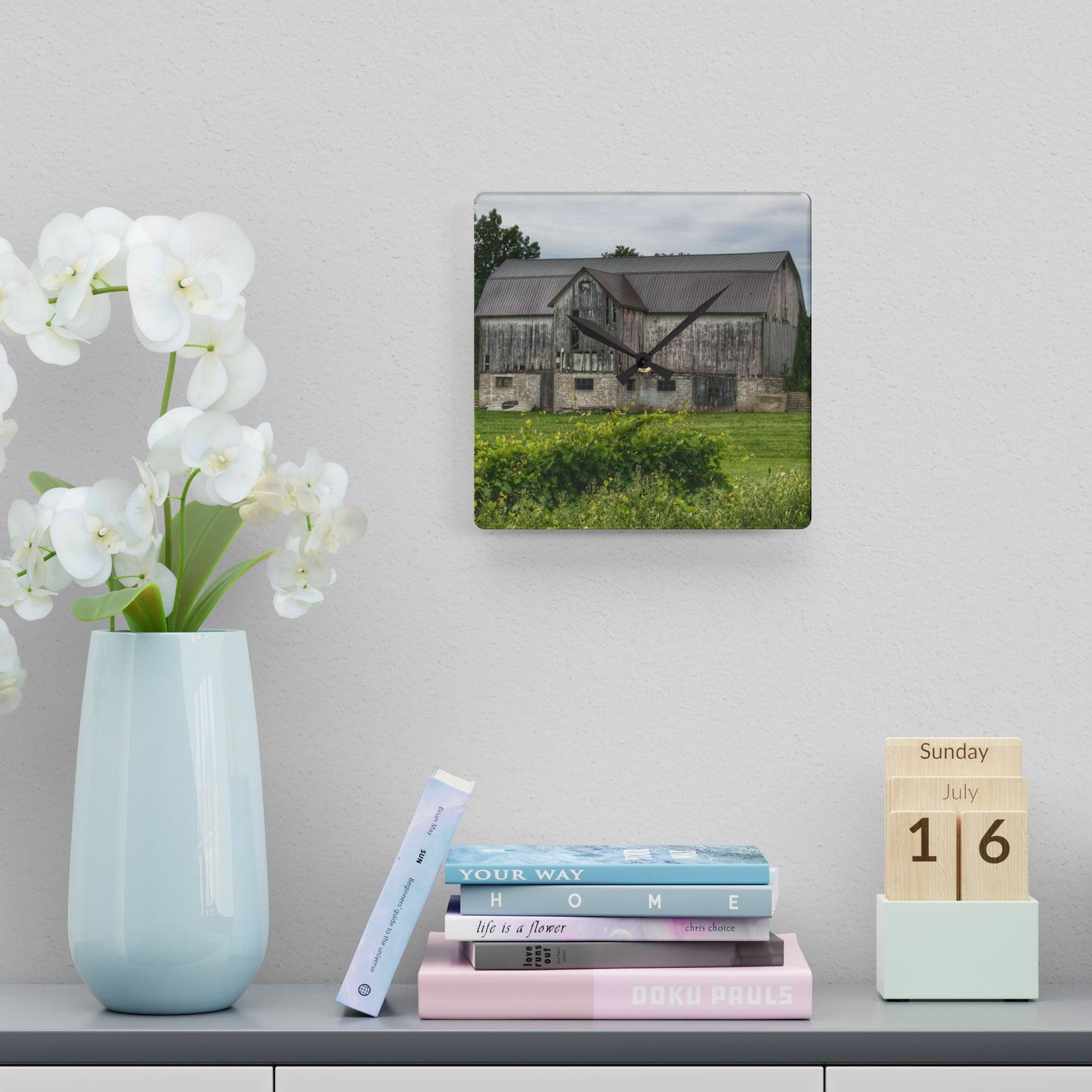 U R There Photography Dequindre Road Grey I Rustic Farmhouse Acrylic Analog Wall Clock