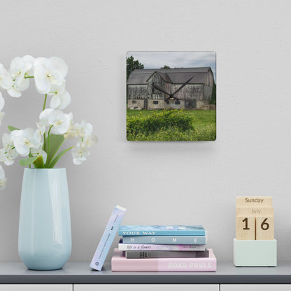 U R There Photography Dequindre Road Grey I Rustic Farmhouse Acrylic Analog Wall Clock