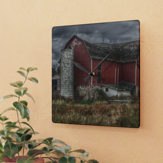U R There Photography Hurd Corners Red II Rustic Farmhouse Acrylic Analog Wall Clock