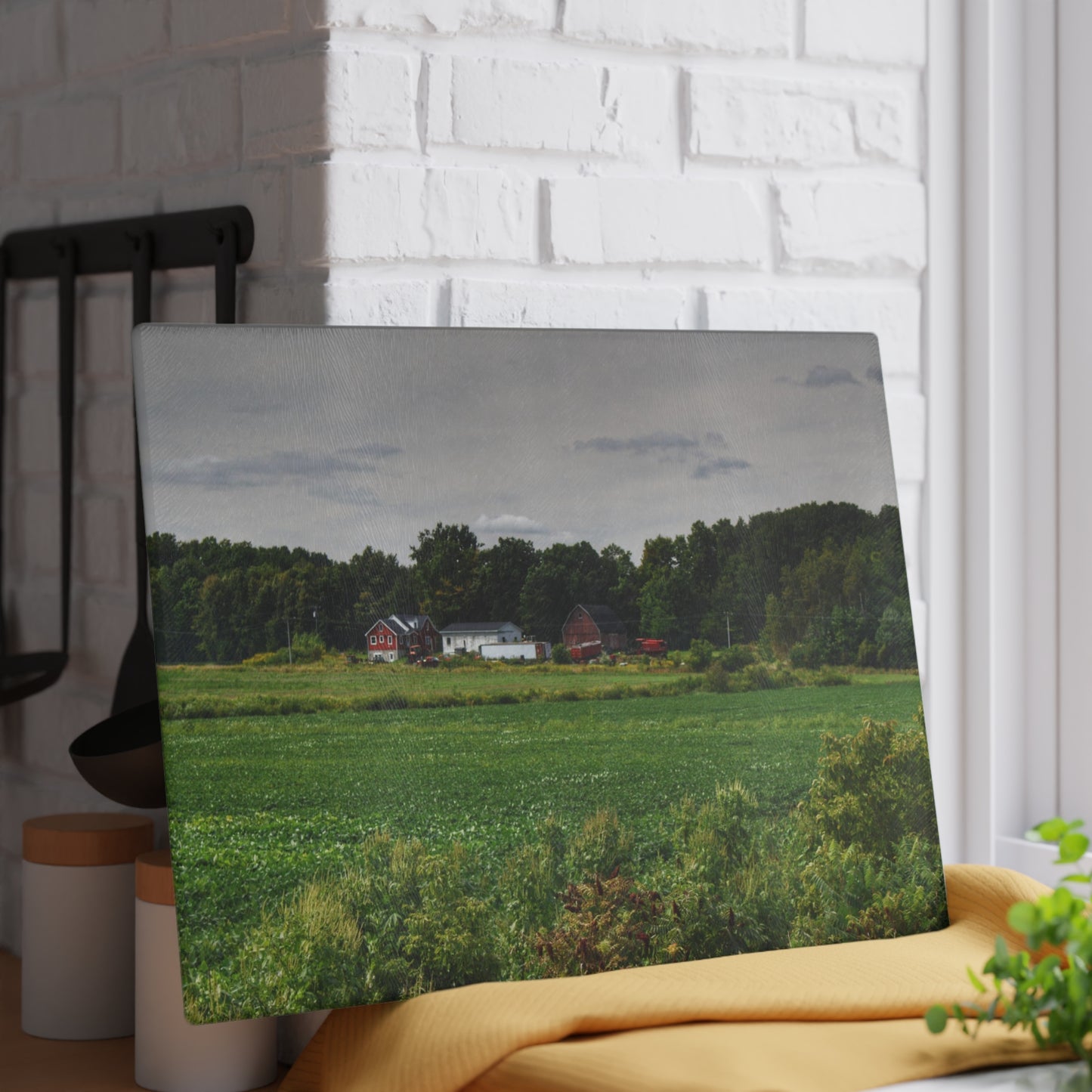 U R There Photography Across the Field in Silverwood Rustic Farmhouse Tempered-Glass Cutting Board