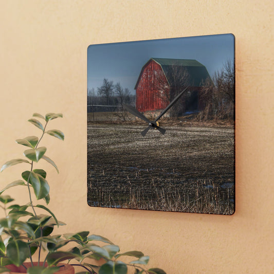 U R There Photography Bowers Road Goodland Red Rustic Farmhouse Acrylic Analog Wall Clock