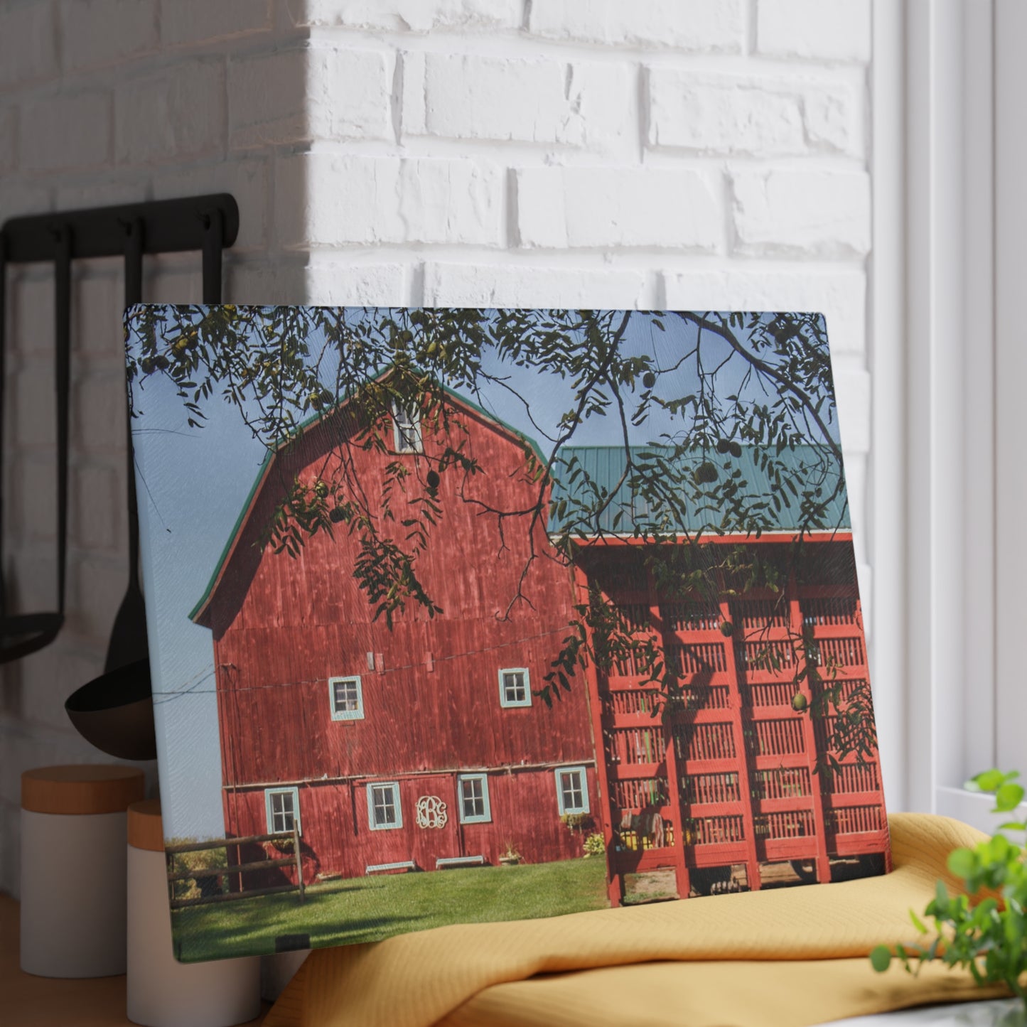 U R There Photography Gardner Road Red I Rustic Farmhouse Tempered-Glass Cutting Board