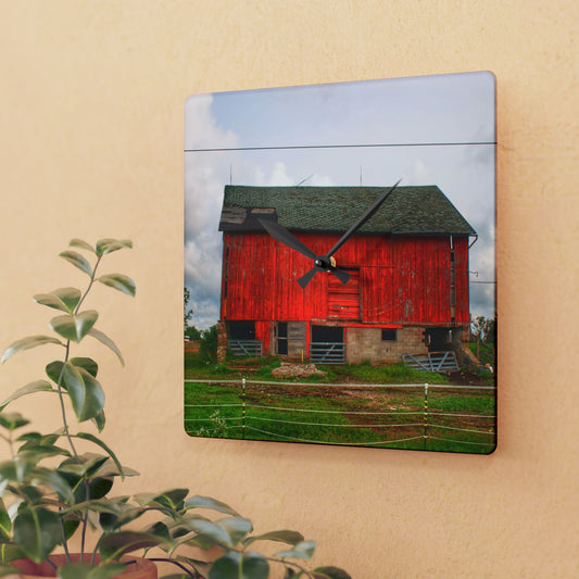 U R There Photography Elba Road Red III Rustic Farmhouse Acrylic Analog Wall Clock