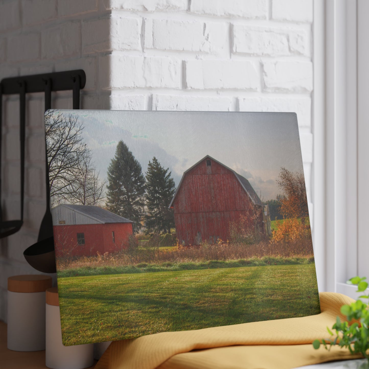 U R There Photography Invitational Drive Red Rustic Farmhouse Tempered-Glass Cutting Board