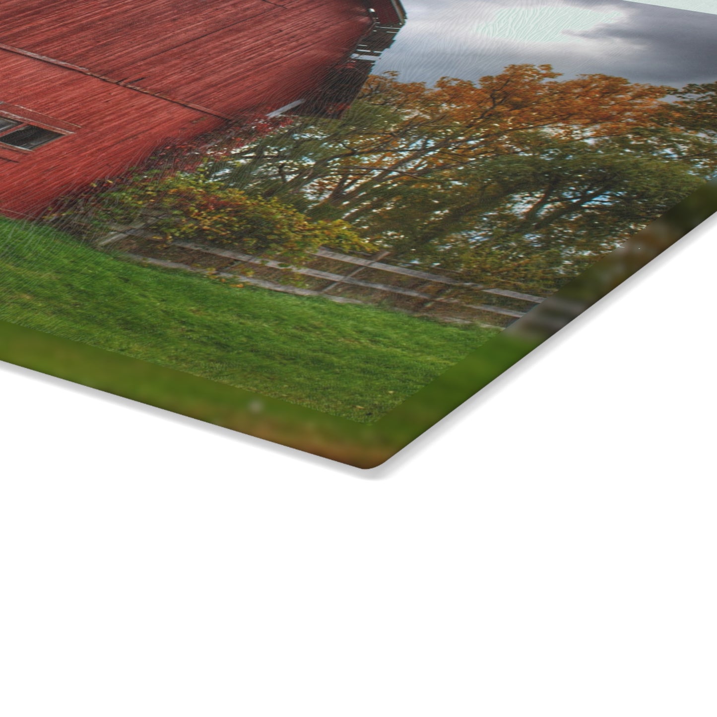U R There Photography Hegel Road Old Red II Rustic Farmhouse Tempered-Glass Cutting Board