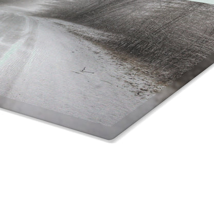 U R There Photography Cold Country Roads Rustic Farmhouse Tempered-Glass Cutting Board