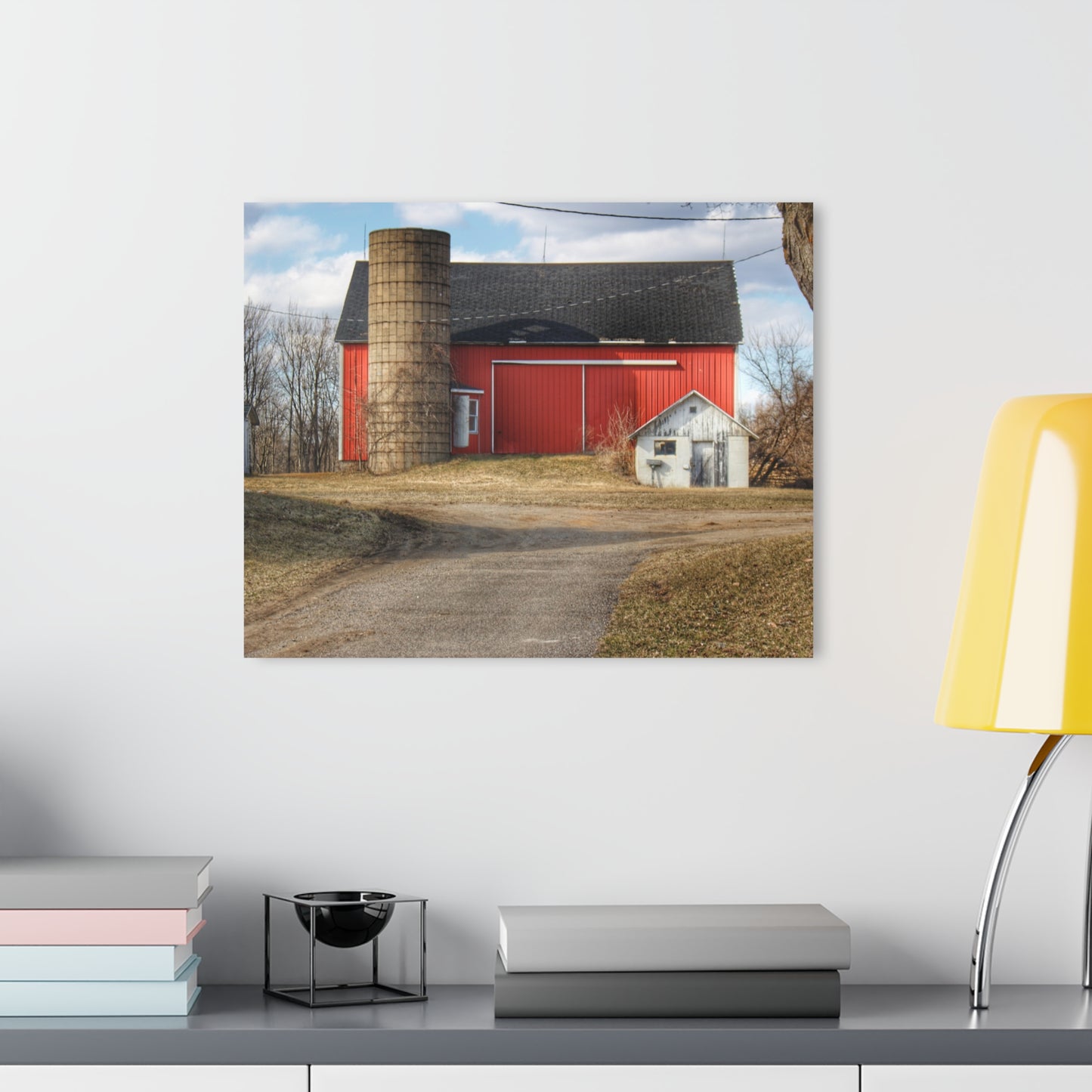 U R There Photography Mayville Road Red and Silo Rustic Farmhouse Acrylic Wall Print