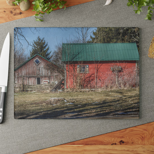 U R There Photography Roadside Reds Rustic Farmhouse Tempered-Glass Cutting Board