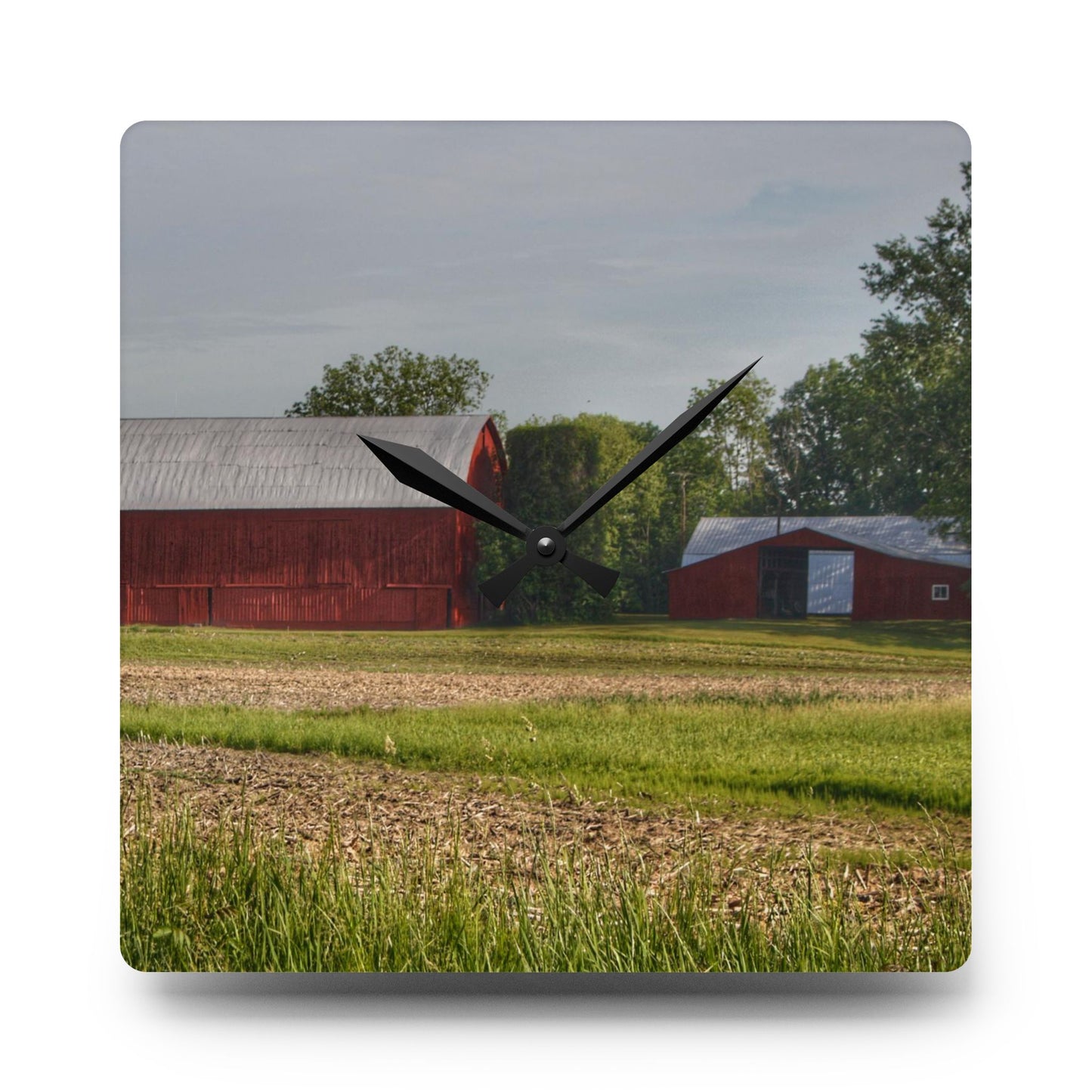 U R There Photography Catlin Road Reds Rustic Farmhouse Acrylic Analog Wall Clock
