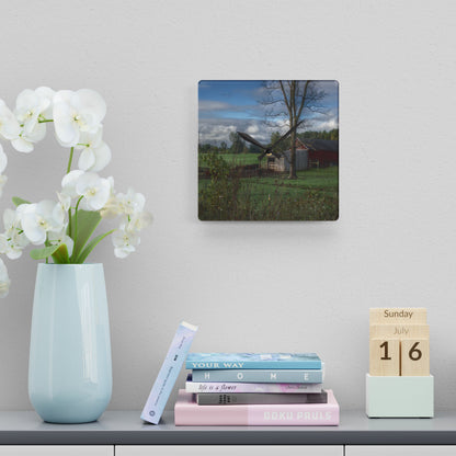 U R There Photography West Oregon Road Hidden Red IV Rustic Farmhouse Acrylic Analog Wall Clock