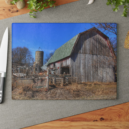 U R There Photography Romeo Plank Road Forgotten Greys Rustic Farmhouse Tempered-Glass Cutting Board 8"x 11"