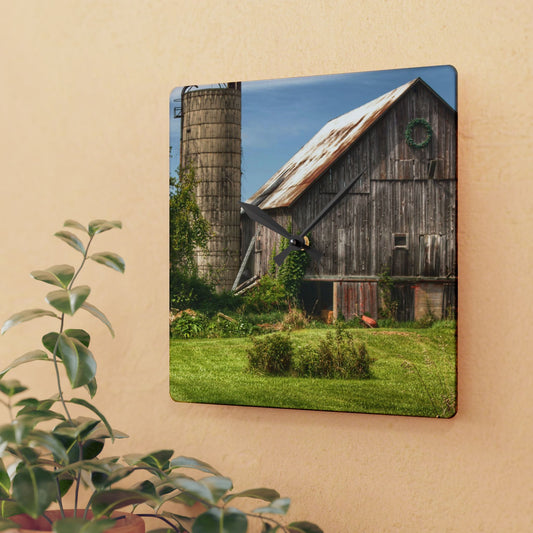 U R There Photography Churchill Christmas Barn in Summer Rustic Farmhouse Wall Clock