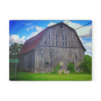 U R There Photography Schoenherr Road Grey II Rustic Farmhouse Tempered-Glass Cutting Board