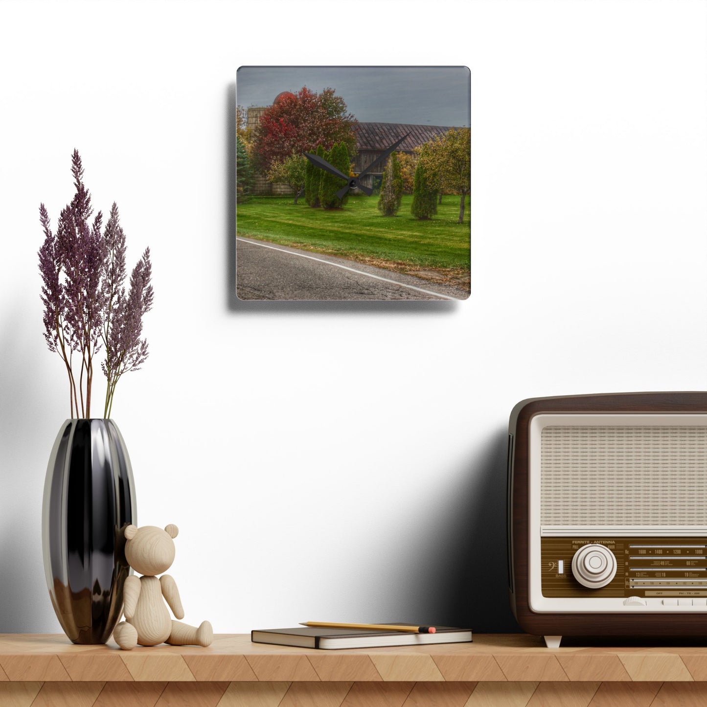 U R There Photography Goodrich Grey Rustic Farmhouse Acrylic Analog Wall Clock