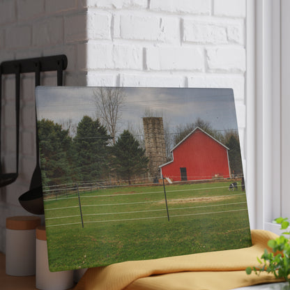 U R There Photography Fostoria Little Red Rustic Farmhouse Tempered-Glass Cutting Board