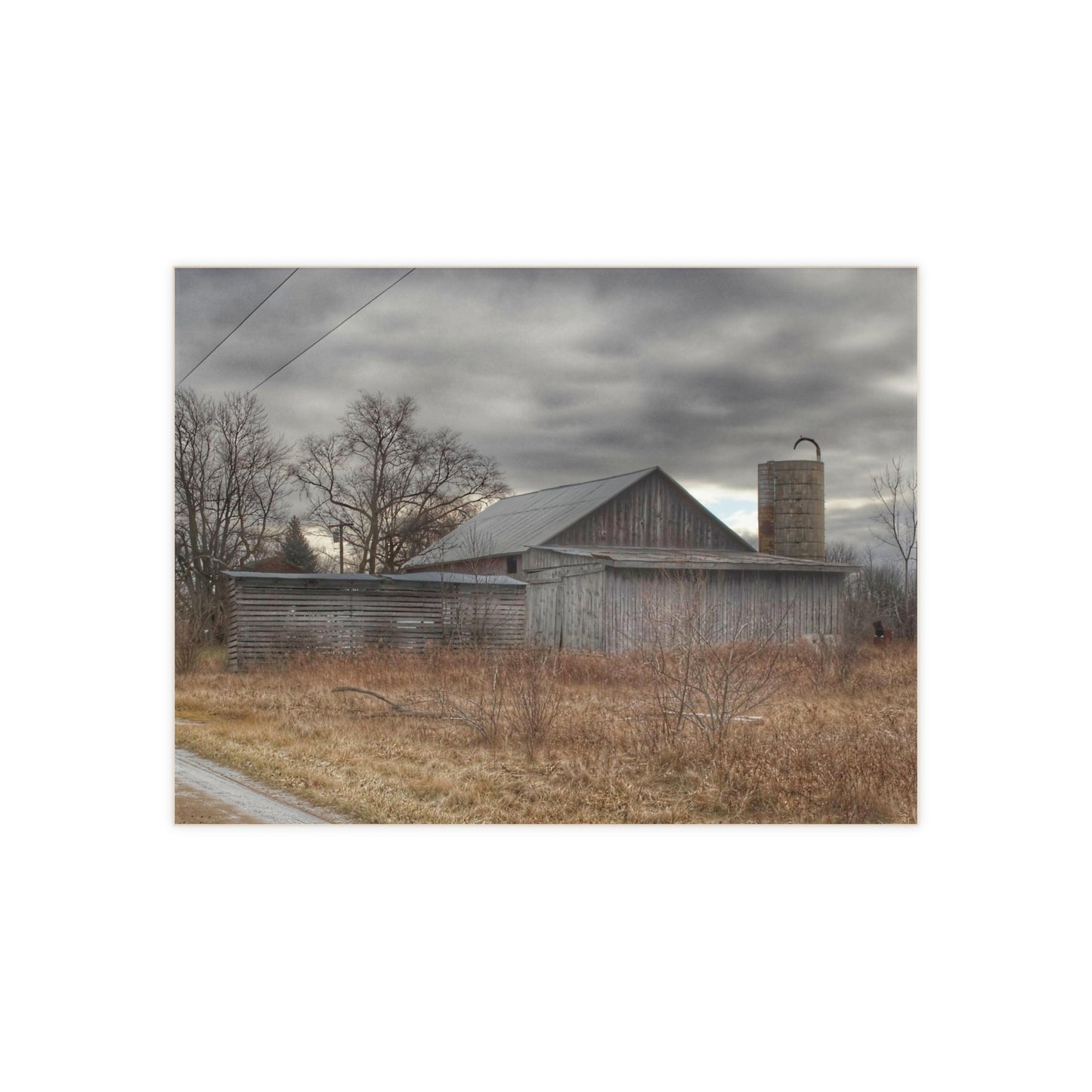 U R There Photography Church Road Grey I Rustic Farmhouse Decorative Ceramic Tile