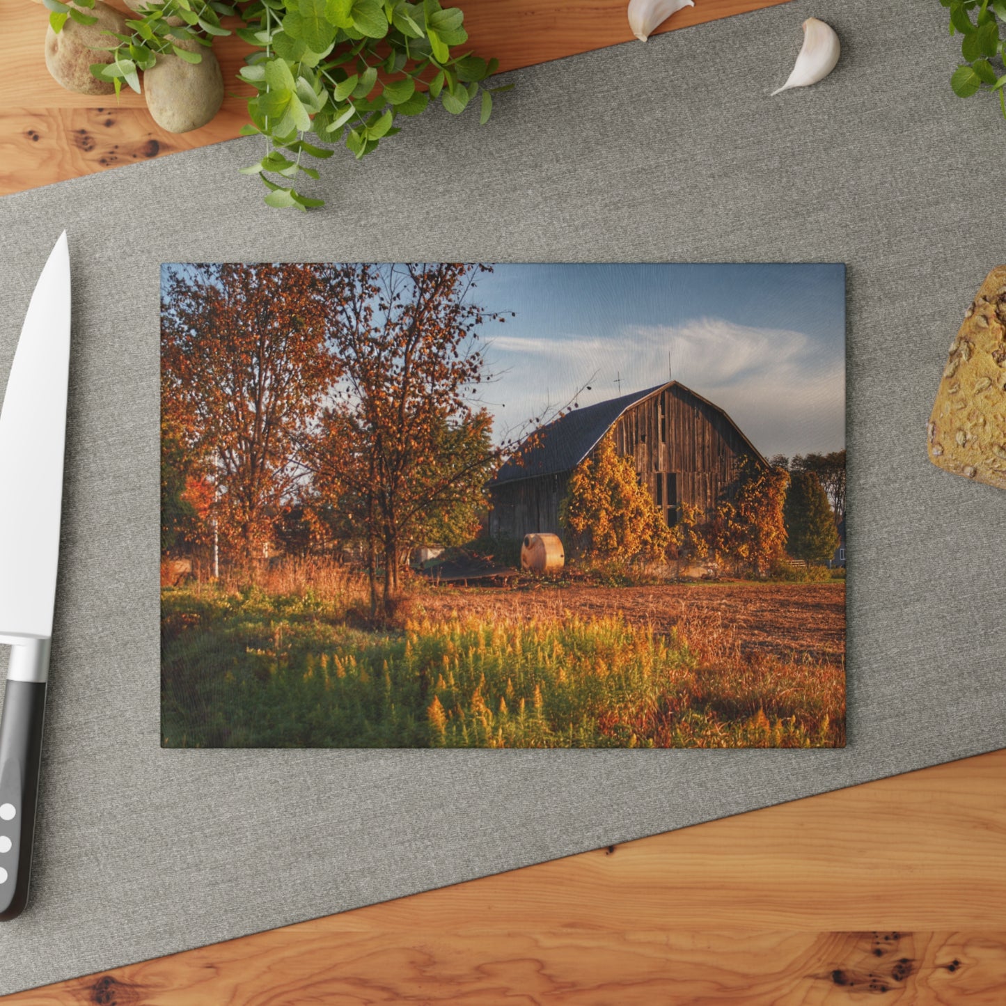 U R There Photography Lake Pleasant Road Grey Rustic Farmhouse Tempered-Glass Cutting Board 11"x 15"