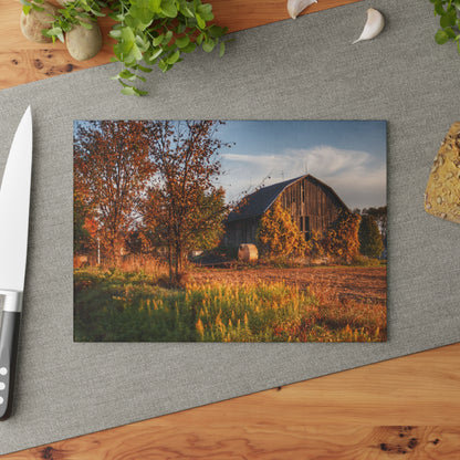 U R There Photography Lake Pleasant Road Grey Rustic Farmhouse Tempered-Glass Cutting Board 11"x 15"