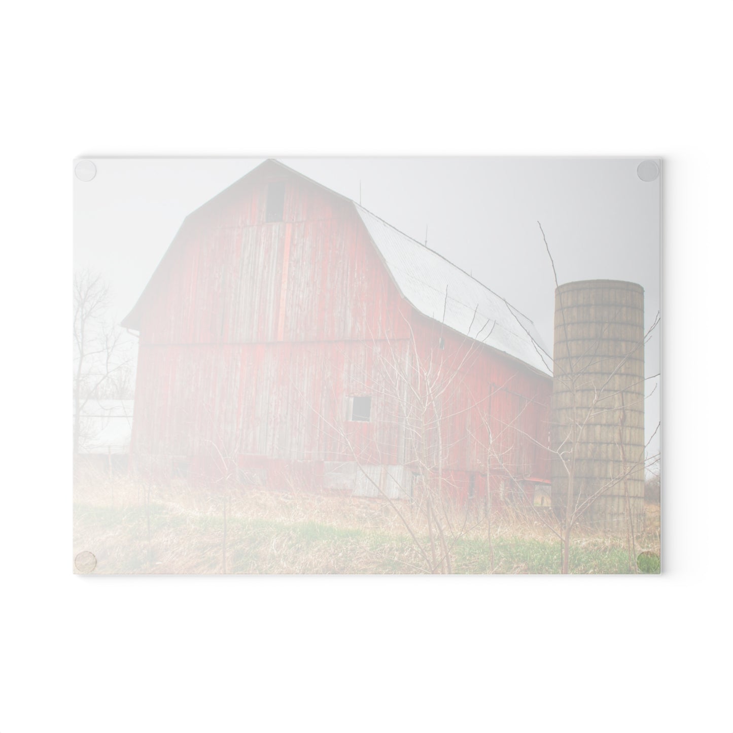 U R There Photography Columbiaville Red 2020 Rustic Farmhouse Tempered-Glass Cutting Board