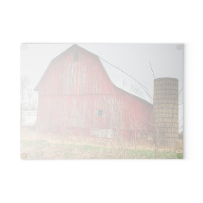 U R There Photography Columbiaville Red 2020 Rustic Farmhouse Tempered-Glass Cutting Board