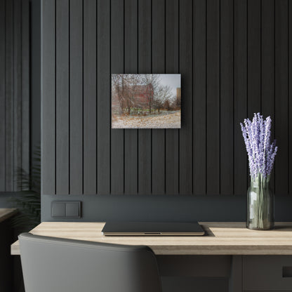 U R There Photography Hough Road Hidden Winter Red II Rustic Farmhouse Acrylic Wall Print