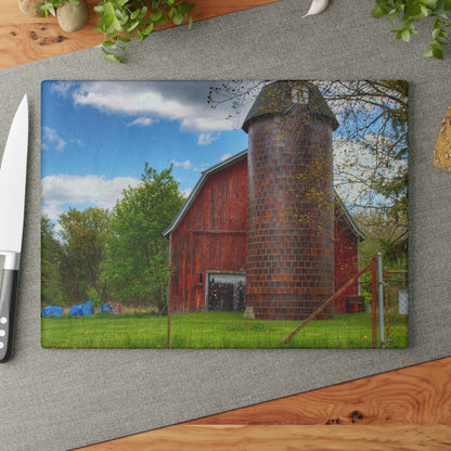 U R There Photography Mead Road Red Rustic Farmhouse Tempered-Glass Cutting Board