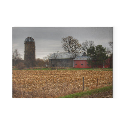 U R There Photography Dryden Road Gable Grey and Silo Rustic Farmhouse Tempered-Glass Cutting Board