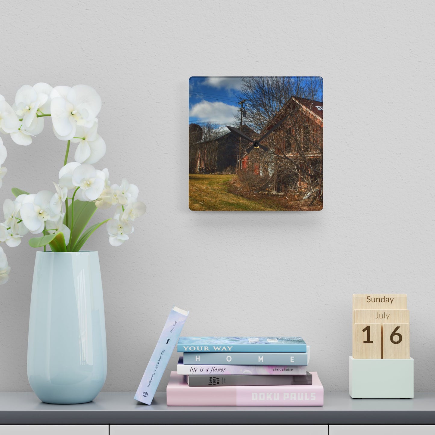 U R There Photography Buried Burnside Greys II Rustic Farmhouse Acrylic Analog Wall Clock