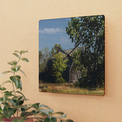U R There Photography Barnes Road Grey Rustic Farmhouse Acrylic Analog Wall Clock