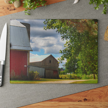 U R There Photography Hough Barn View Rustic Farmhouse Tempered-Glass Cutting Board