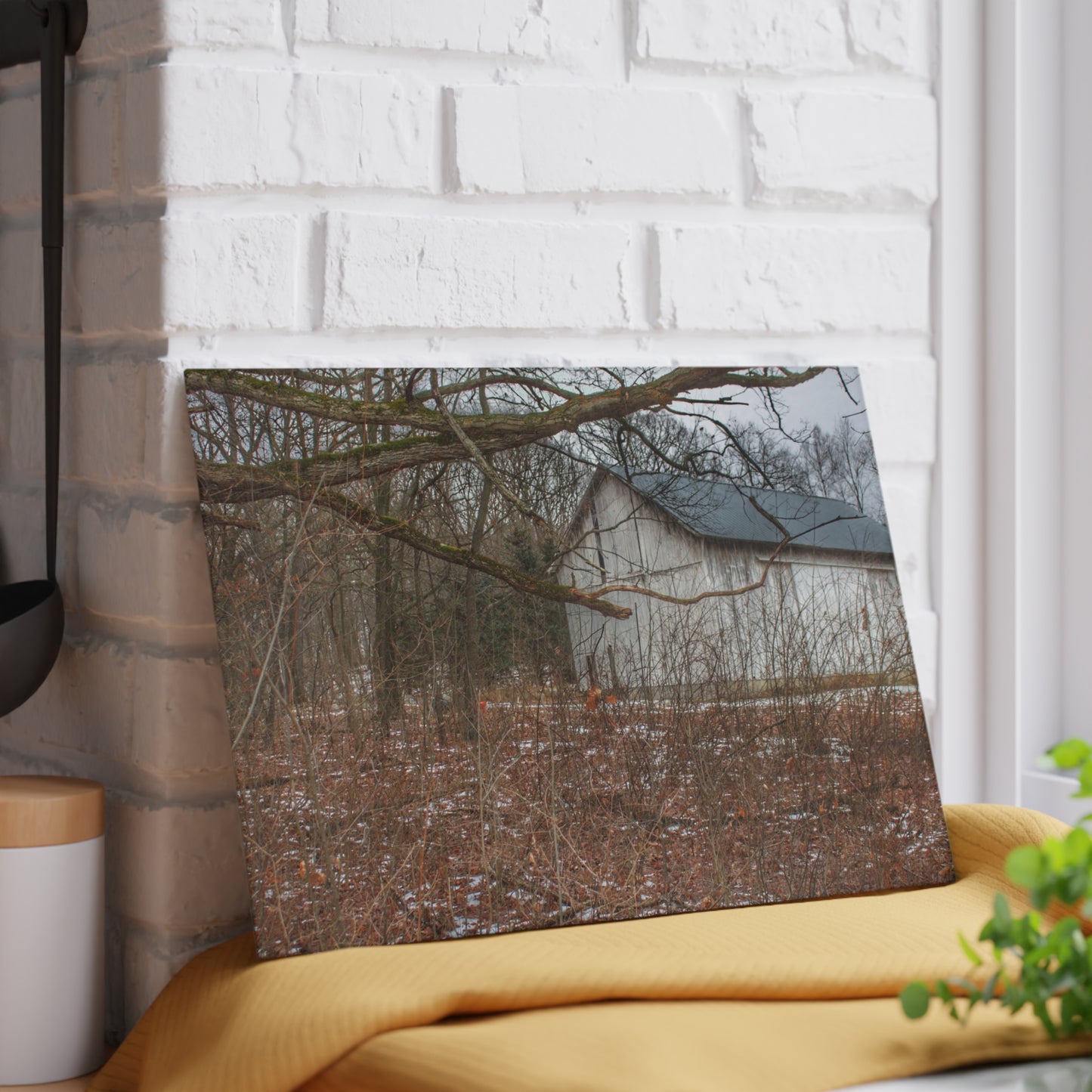 U R There Photography Norway Lake Road Hidden White Rustic Farmhouse Tempered-Glass Cutting Board