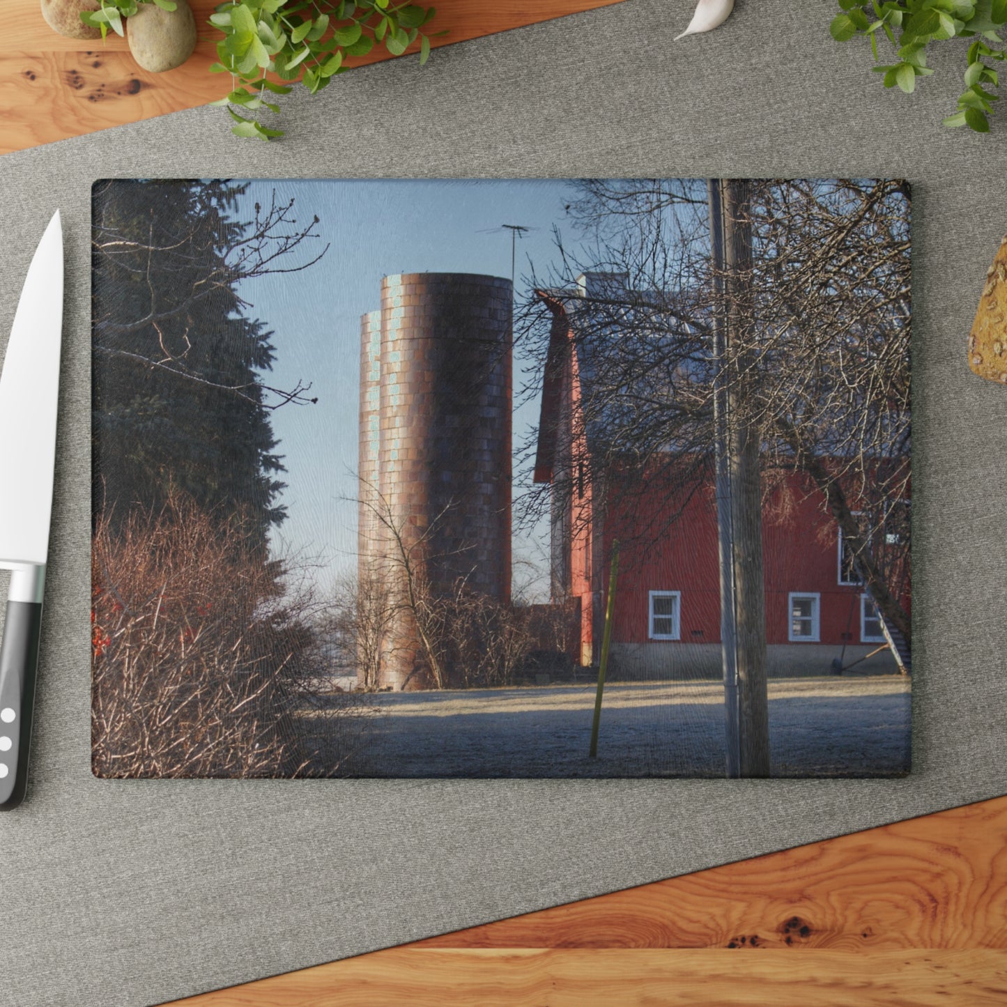 U R There Photography Newark Hidden Red Rustic Farmhouse Tempered-Glass Cutting Board