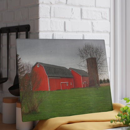 U R There Photography Hough Road Reds II Rustic Farmhouse Tempered-Glass Cutting Board