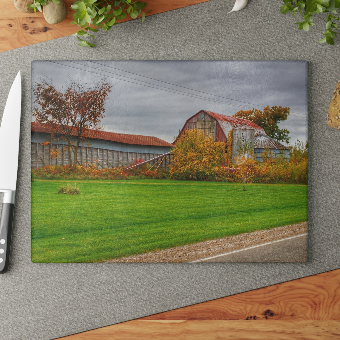 U R There Photography Galbraith Road Red Rustic Farmhouse Tempered-Glass Cutting Board