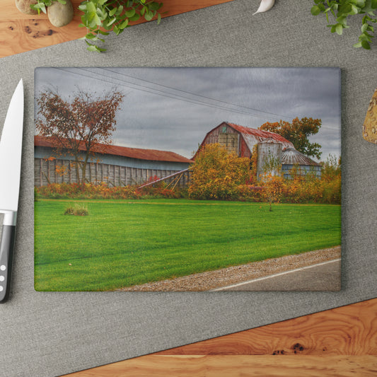 U R There Photography Galbraith Road Red Rustic Farmhouse Tempered-Glass Cutting Board