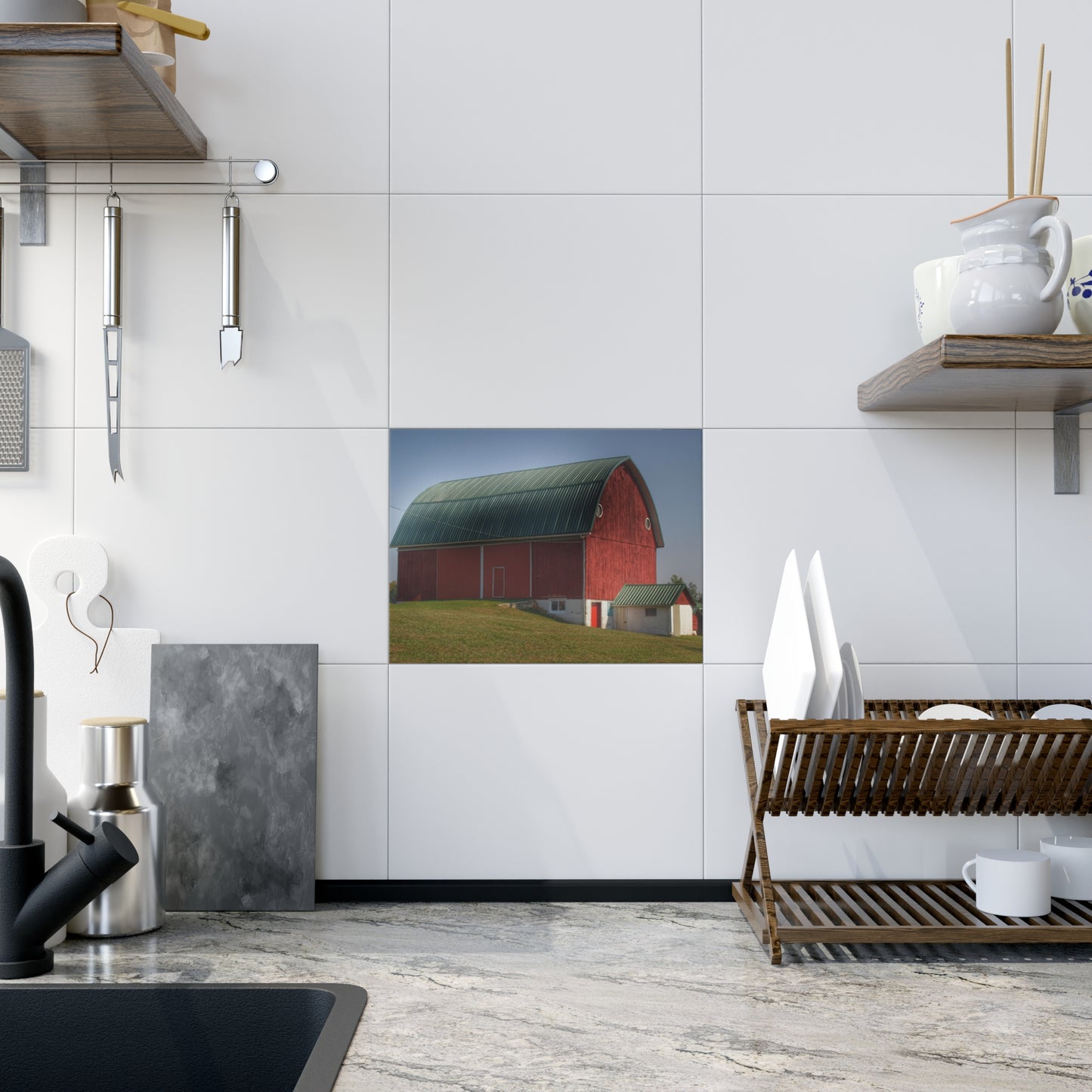 U R There Photography Barnes Road Red Rustic Farmhouse Decorative Ceramic Tile