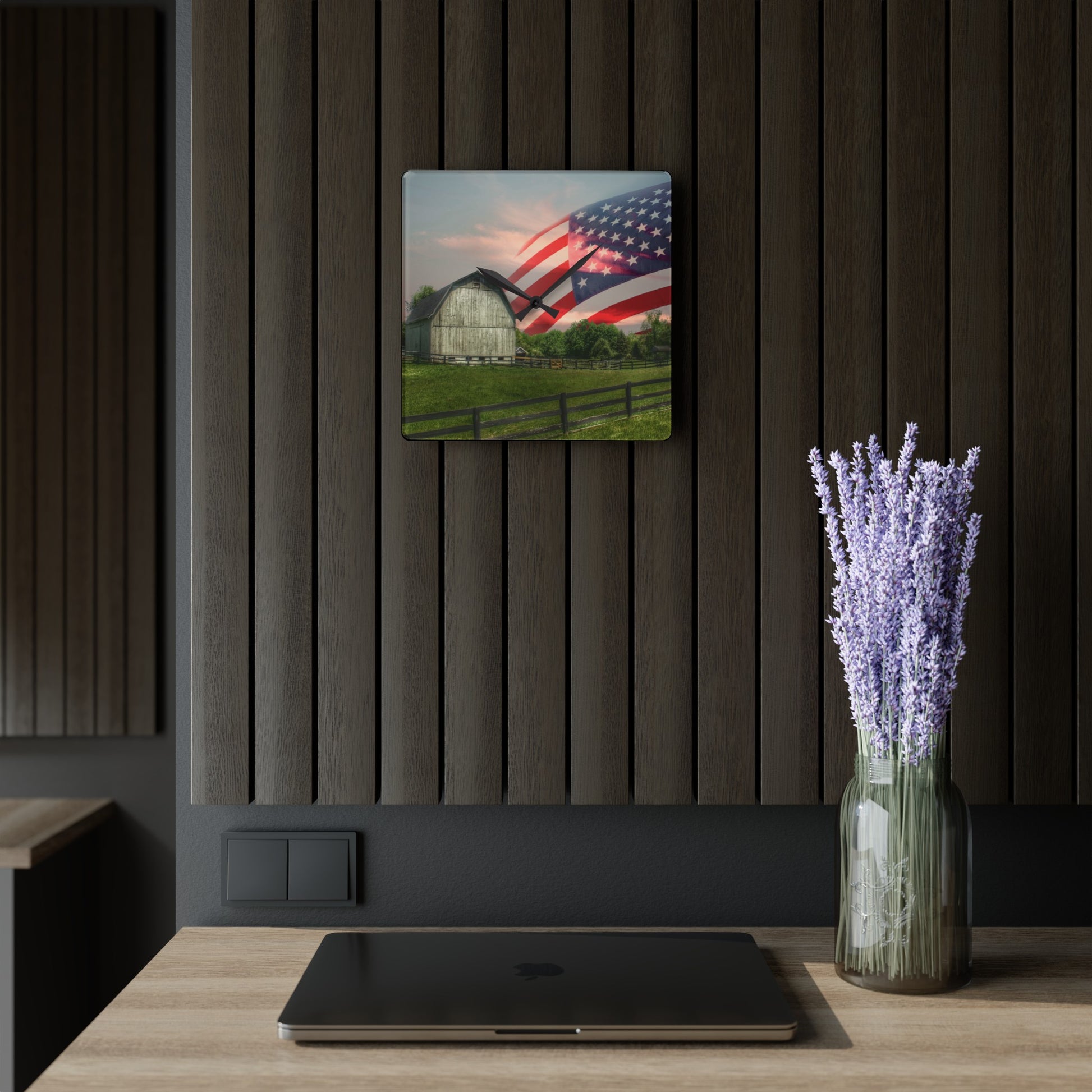 Rustic Farmhouse Wall Clock featuring An American Farm II