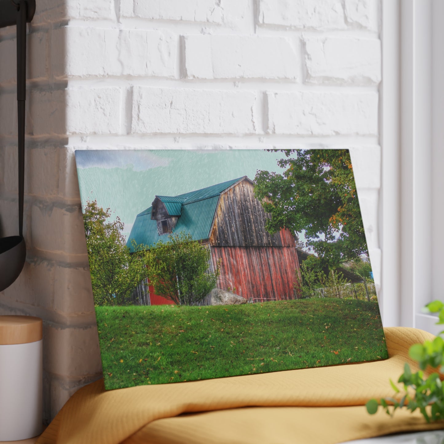 U R There Photography Frances Road Old Red I Rustic Farmhouse Tempered-Glass Cutting Board