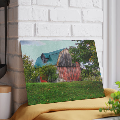 U R There Photography Frances Road Old Red I Rustic Farmhouse Tempered-Glass Cutting Board