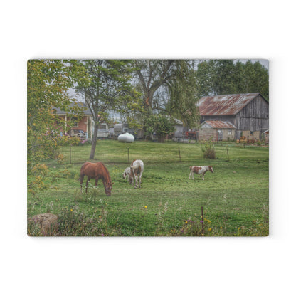 U R There Photography Front Yard Ponies Rustic Farmhouse Tempered-Glass Cutting Board