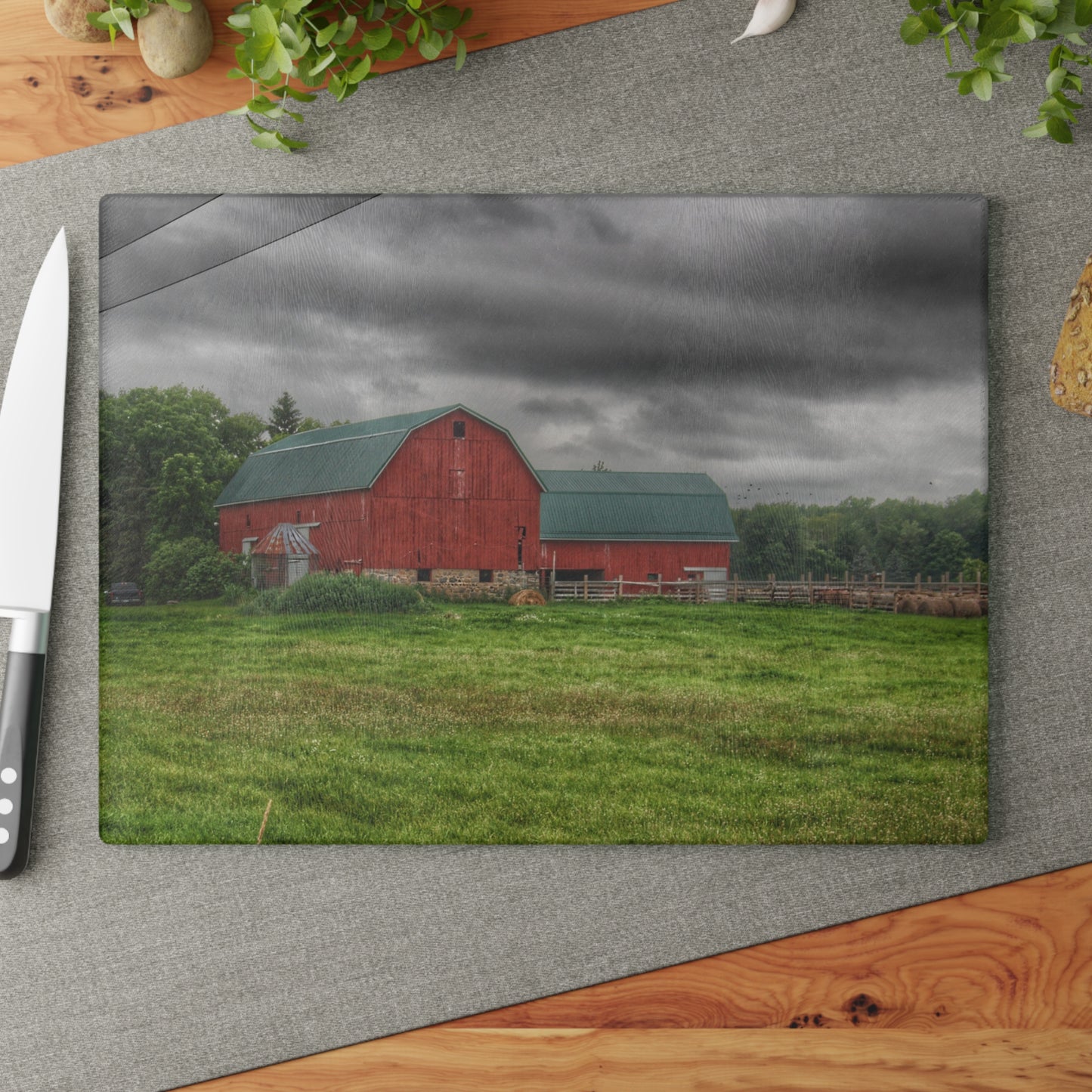 U R There Photography Clifford Road Red I Rustic Farmhouse Tempered-Glass Cutting Board