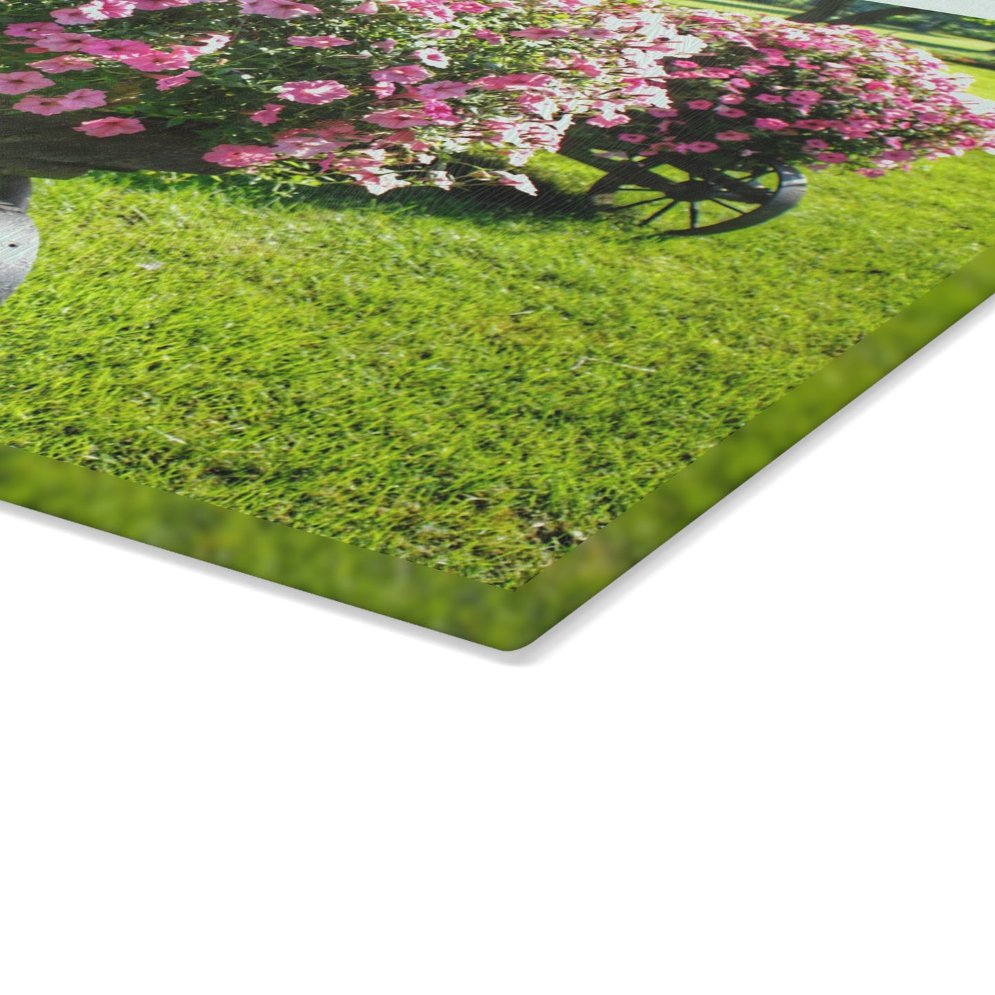 U R There Photography Wheelbarrow Full of Flowers Rustic Farmhouse Tempered-Glass Cutting Board