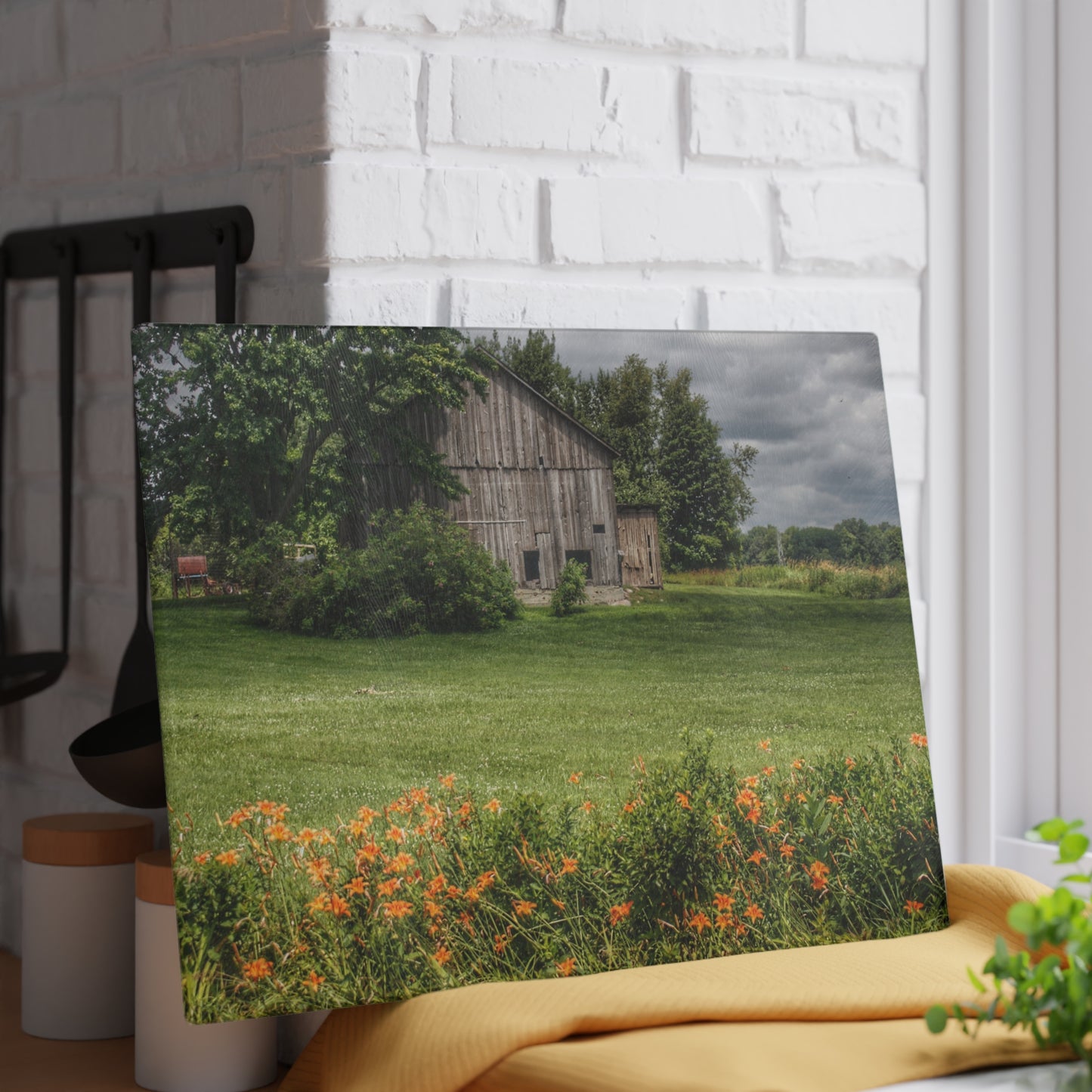 U R There Photography Millington Road Lilly Grey Rustic Farmhouse Tempered-Glass Cutting Board
