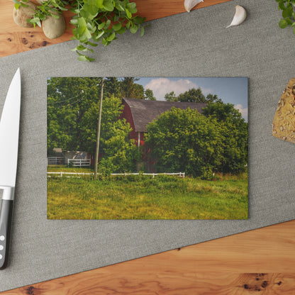 U R There Photography Hidden Red Beyond the Fence Rustic Farmhouse Tempered-Glass Cutting Board