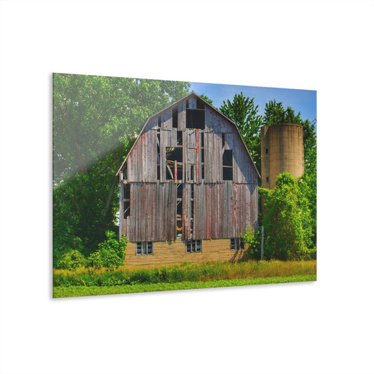 U R There Photography Mushroom Road Red and Silo Rustic Farmhouse Acrylic Wall Print