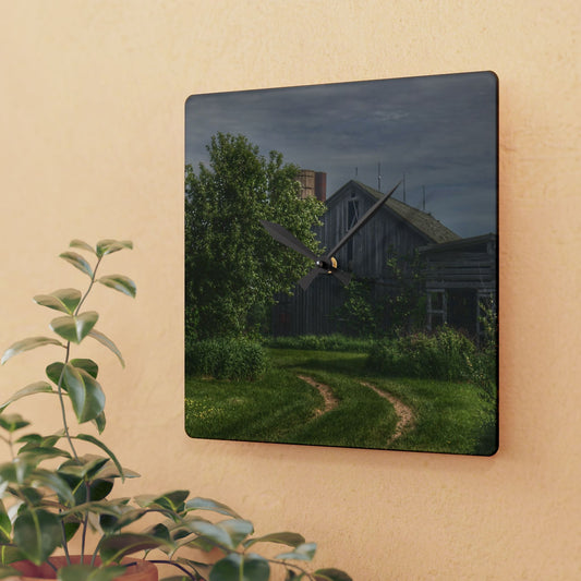 U R There Photography Barkley Road Grey II Rustic Farmhouse Acrylic Analog Wall Clock