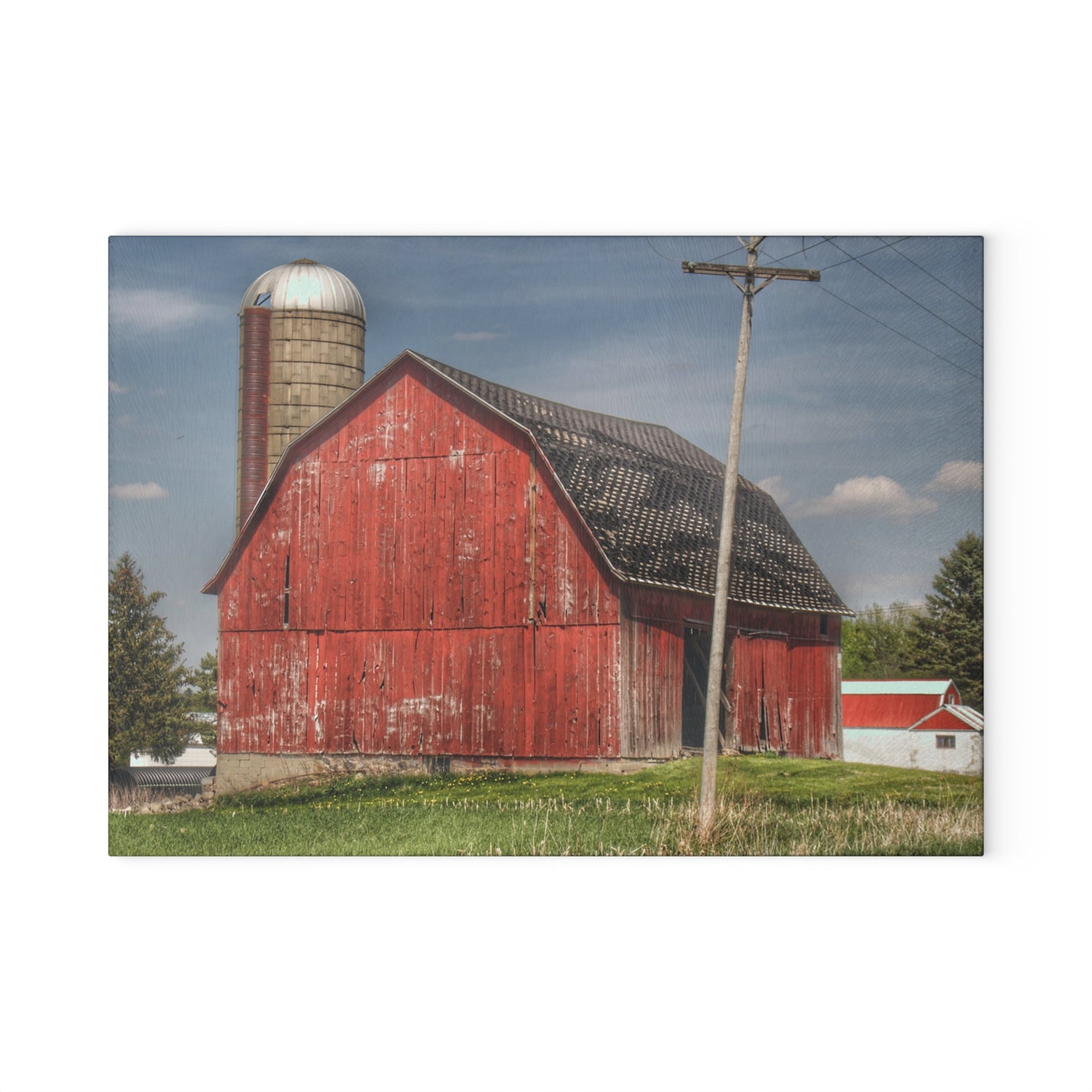 U R There Photography Hollenbeck Road Red II Rustic Farmhouse Tempered-Glass Cutting Board