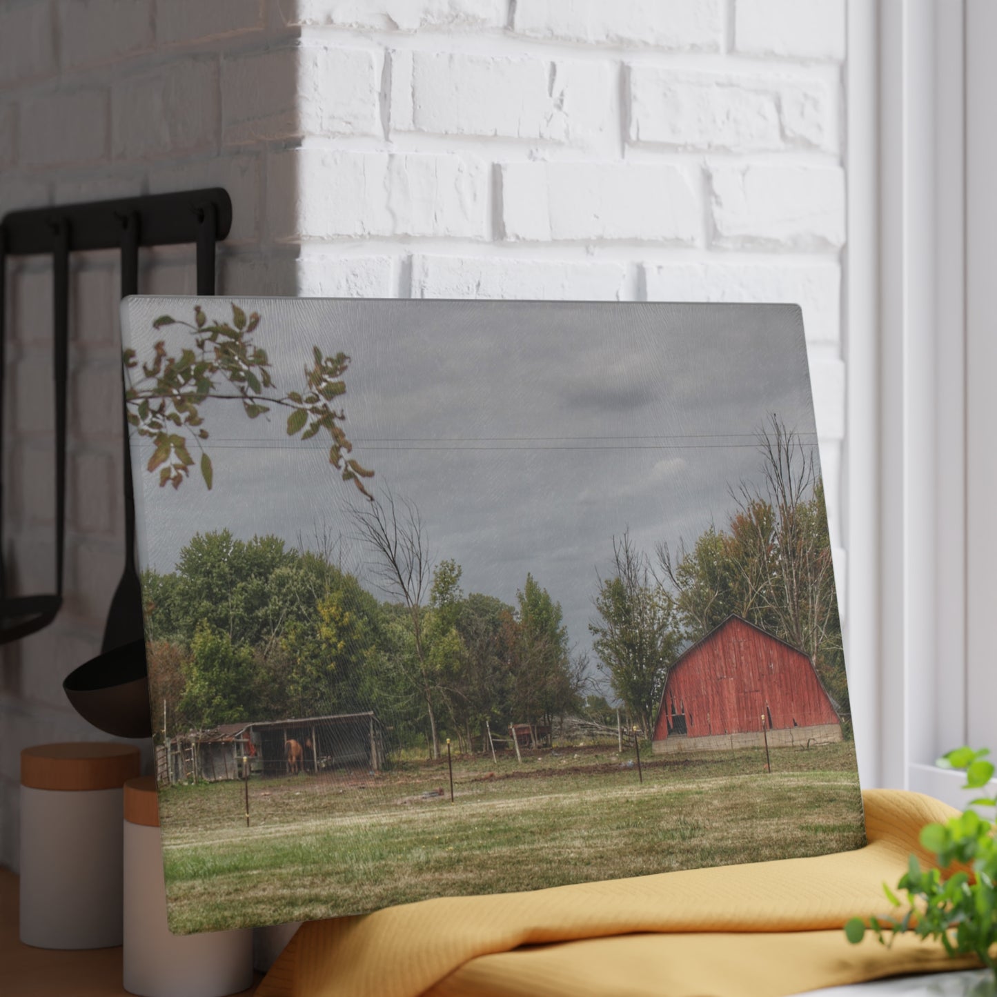 U R There Photography Petz Road Farm Rustic Farmhouse Tempered-Glass Cutting Board
